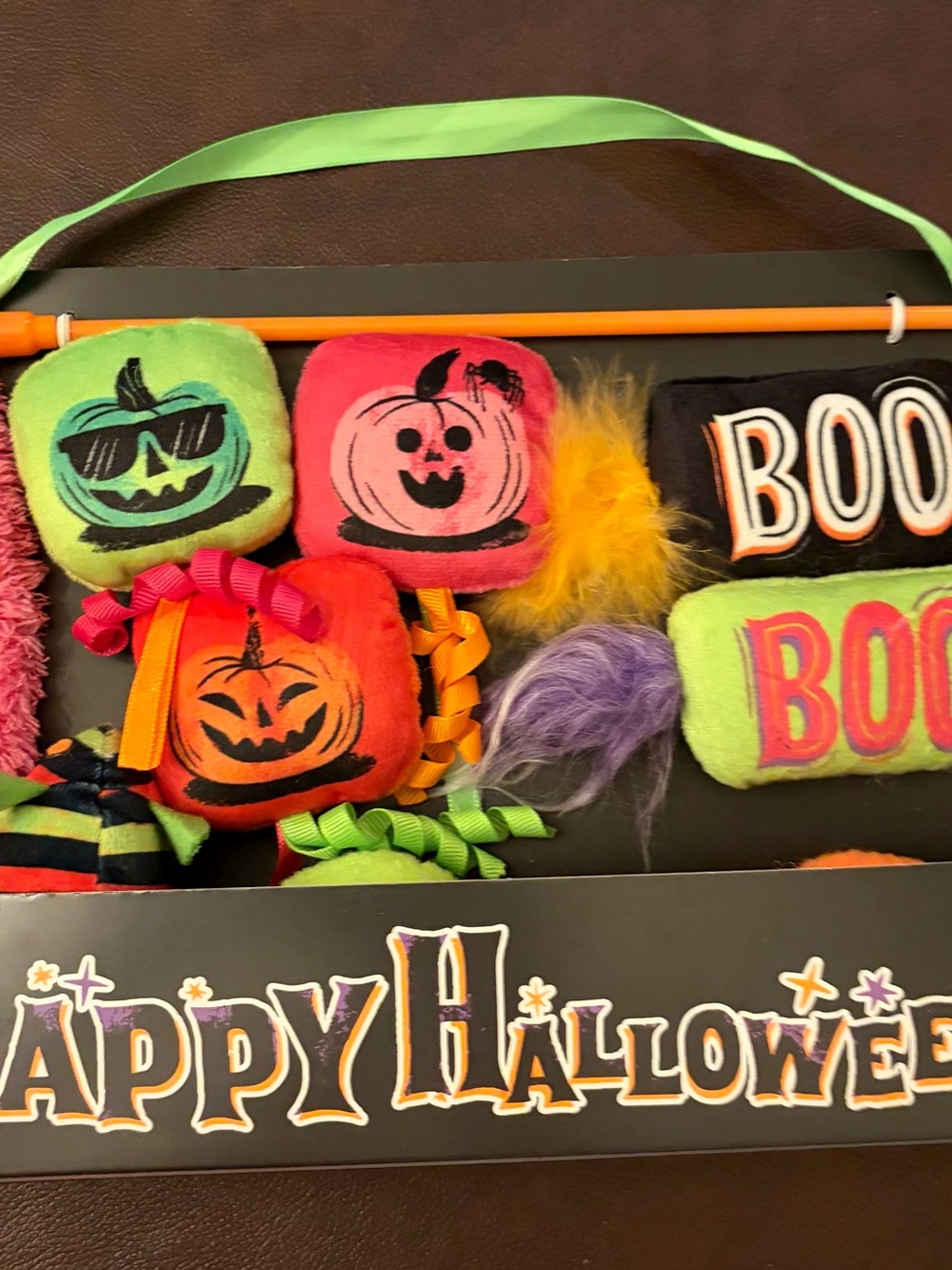 Plush Halloween Pumpkin Banner - Bright Neon Pumpkins & 'BOO' Blocks